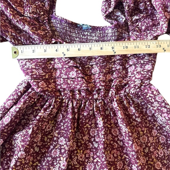 Juniors’ Lily Rose Pleated Bodice Skate Dress XS Wine Floral Puff Sleeve Peasant - Picture 7 of 8